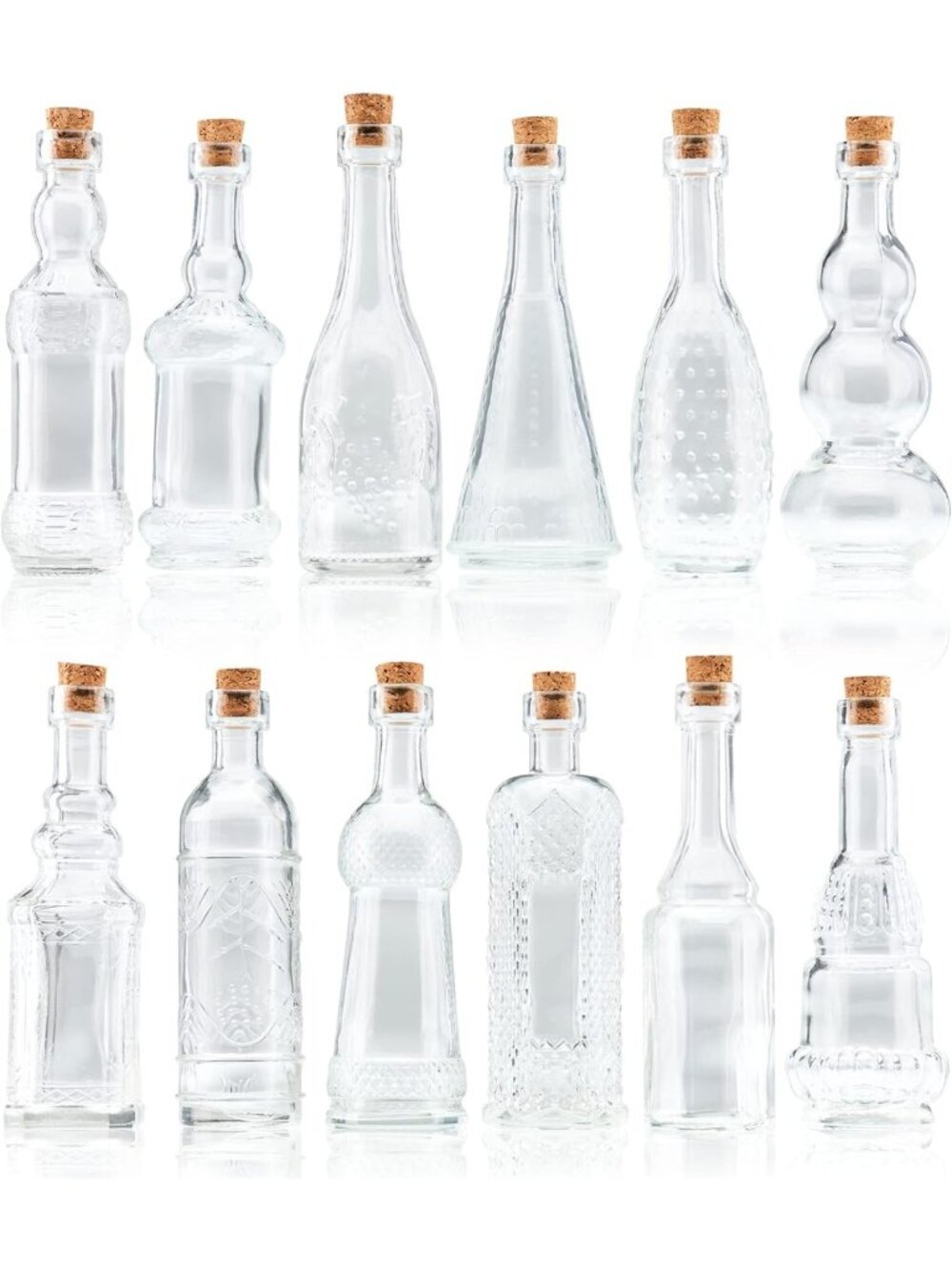 Set of 12 Mini Clear Vintage Glass Bottles with Corks - Decorative Vases, 4.6